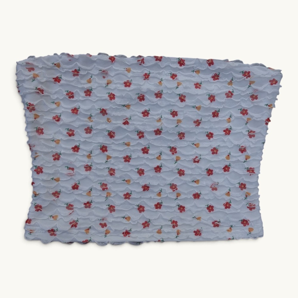 Princess Polly Flower Ruffle Tube Top White Red Floral Size US 6